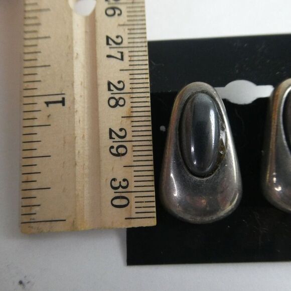Silver Pewter Grey Two Tone Oblong Modernist Stud Pierced Earrings Mod Funky - Picture 4 of 5